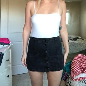Black denim button down mini skirt